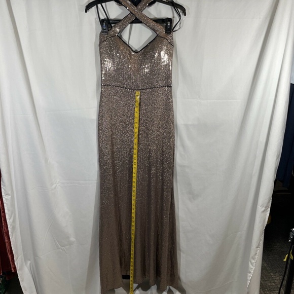 NEW XSCAPE [ 8 ] Allover Sequin Crisscross Halter‎ Gown in Glittery - Picture 3 of 12